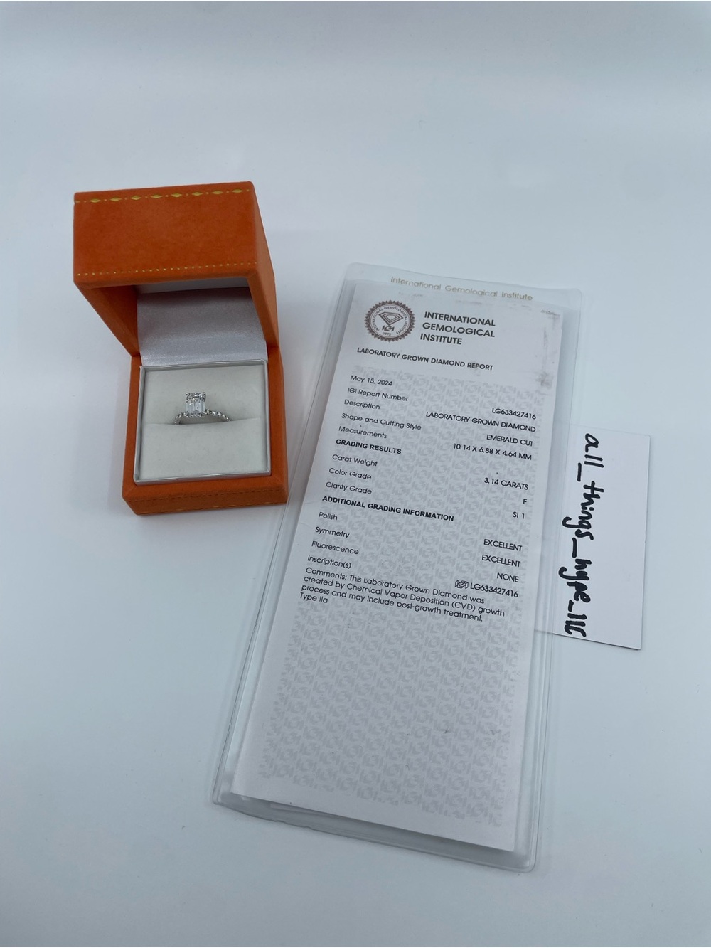 3.14CT IGI Certified F/SI1 CVD Lab Grown Diamond Engagement Ring 925 Sz 7